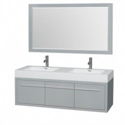 60 inch Double Bathroom Vanity in Dove Gray, Acrylic Resin Countertop, Integrated Sinks, and 58 inch Mirror