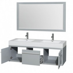 60 inch Double Bathroom Vanity in Dove Gray, Acrylic Resin Countertop, Integrated Sinks, and 58 inch Mirror