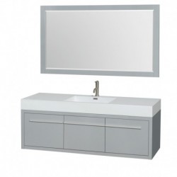 60 inch Single Bathroom Vanity in Dove Gray, Acrylic Resin Countertop, Integrated Sink, and 58 inch Mirror