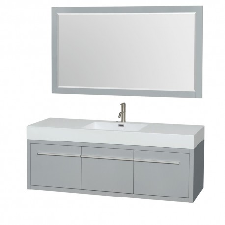 60 inch Single Bathroom Vanity in Dove Gray, Acrylic Resin Countertop, Integrated Sink, and 58 inch Mirror