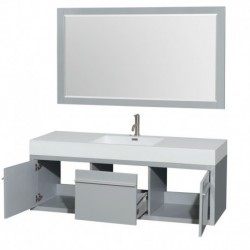 60 inch Single Bathroom Vanity in Dove Gray, Acrylic Resin Countertop, Integrated Sink, and 58 inch Mirror
