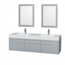 72 inch Double Bathroom Vanity in Dove Gray, Acrylic Resin Countertop, Integrated Sinks, and 24 inch Mirrors
