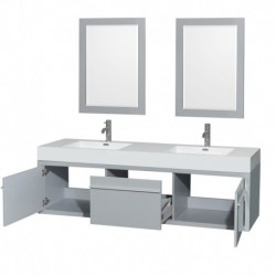 72 inch Double Bathroom Vanity in Dove Gray, Acrylic Resin Countertop, Integrated Sinks, and 24 inch Mirrors