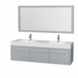 72 inch Double Bathroom Vanity in Dove Gray, Acrylic Resin Countertop, Integrated Sinks, and 70 inch Mirror