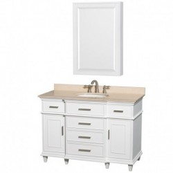 48 inch Single Bathroom Vanity in White, Ivory Marble Countertop, Undermount Round Sink, 24 inch Medicine Cabinet