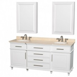 72 inch Double Bathroom Vanity in White, Ivory Marble Countertop, Undermount Round Sinks, 24 inch Medicine Cabinets