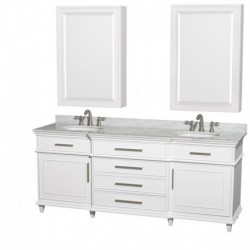 80 inch Double Bathroom Vanity in White, White Carrera Marble Countertop, Undermount Round Sinks, 24 inch Medicine Cabinets