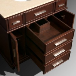 36 inch Single Bathroom Vanity in Dark Chestnut with White Carrera Marble Top with White Undermount Oval Sink and 24 inch Mirro