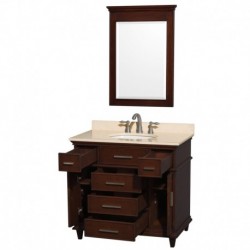 36 inch Single Bathroom Vanity in Dark Chestnut with Ivory Marble Top with White Undermount Oval Sink and 24 inch Mirror