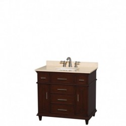 36 inch Single Bathroom Vanity in Dark Chestnut with Ivory Marble Top with White Undermount Oval Sink and No Mirror