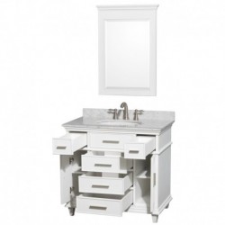 36 inch Single Bathroom Vanity in White with White Carrera Marble Top with White Undermount Oval Sink and 24 inch Mirror