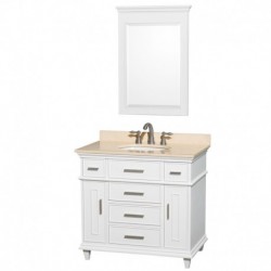 36 inch Single Bathroom Vanity in White with Ivory Marble Top with White Undermount Oval Sink and 24 inch Mirror