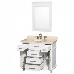 36 inch Single Bathroom Vanity in White with Ivory Marble Top with White Undermount Oval Sink and 24 inch Mirror