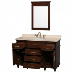 48 inch Single Bathroom Vanity in Dark Chestnut with Ivory Marble Top with White Undermount Oval Sink and 24 inch Mirror