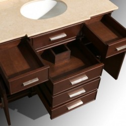 48 inch Single Bathroom Vanity in Dark Chestnut with Ivory Marble Top with White Undermount Oval Sink and 24 inch Mirror