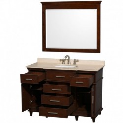 48 inch Single Bathroom Vanity in Dark Chestnut with Ivory Marble Top with White Undermount Oval Sink and 44 inch Mirror