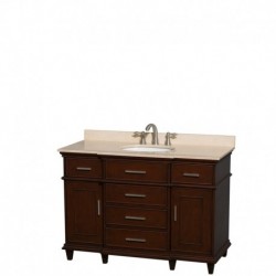 48 inch Single Bathroom Vanity in Dark Chestnut with Ivory Marble Top with White Undermount Oval Sink and No Mirror
