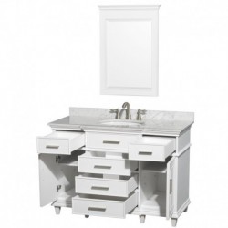48 inch Single Bathroom Vanity in White with White Carrera Marble Top with White Undermount Oval Sink and 24 inch Mirror