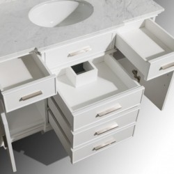 48 inch Single Bathroom Vanity in White with White Carrera Marble Top with White Undermount Oval Sink and 24 inch Mirror
