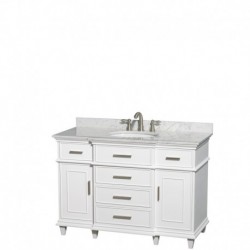 48 inch Single Bathroom Vanity in White with White Carrera Marble Top with White Undermount Oval Sink and No Mirror