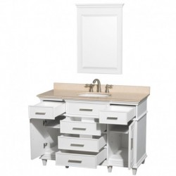 48 inch Single Bathroom Vanity in White with Ivory Marble Top with White Undermount Oval Sink and 24 inch Mirror