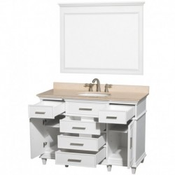 48 inch Single Bathroom Vanity in White with Ivory Marble Top with White Undermount Oval Sink and 44 inch Mirror