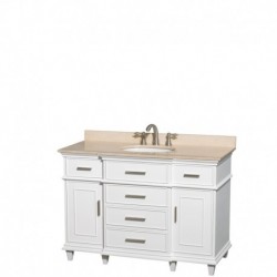 48 inch Single Bathroom Vanity in White with Ivory Marble Top with White Undermount Oval Sink and No Mirror
