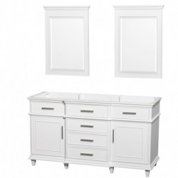 60 inch Double Bathroom Vanity in White with Ivory Marble Top with White Undermount Oval Sinks and 24 inch Mirrors