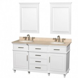 60 inch Double Bathroom Vanity in White with Ivory Marble Top with White Undermount Oval Sinks and No Mirror