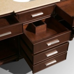 60 inch Single Bathroom Vanity in Dark Chestnut with White Carrera Marble Top with White Undermount Oval Sink and 44 inch Mirro