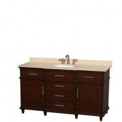 60 inch Single Bathroom Vanity in Dark Chestnut with Ivory Marble Top with White Undermount Oval Sink and No Mirror