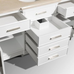 60 inch Single Bathroom Vanity in White with White Carrera Marble Top with White Undermount Oval Sink and 56 inch Mirror