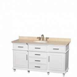 60 inch Single Bathroom Vanity in White with Ivory Marble Top with White Undermount Oval Sink and No Mirror