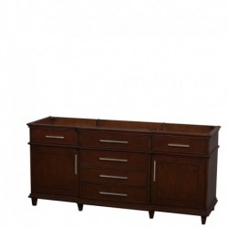 72 inch Double Bathroom Vanity in Dark Chestnut with White Carrera Marble Top with White Undermount Oval Sinks and 70 inch Mirr
