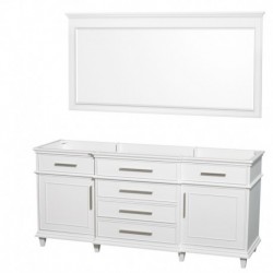 72 inch Double Bathroom Vanity in White with White Carrera Marble Top with White Undermount Oval Sinks and 70 inch Mirror
