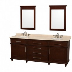 80 inch Double Bathroom Vanity in Dark Chestnut with Ivory Marble Top with White Undermount Oval Sinks and 24 inch Mirrors