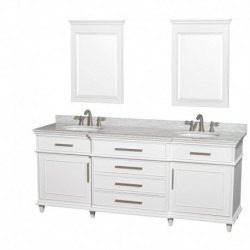 80 inch Double Bathroom Vanity in White with White Carrera Marble Top with White Undermount Oval Sinks and 24 inch Mirrors