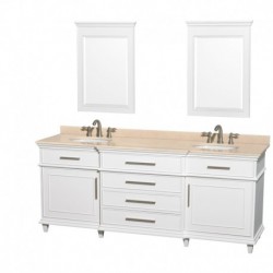 80 inch Double Bathroom Vanity in White with Ivory Marble Top with White Undermount Oval Sinks and 24 inch Mirrors