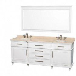 80 inch Double Bathroom Vanity in White with Ivory Marble Top with White Undermount Oval Sinks and 70 inch Mirror