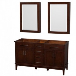60 inch Double Bathroom Vanity in Dark Chestnut, No Countertop, No Sinks, 24 inch Medicine Cabinets