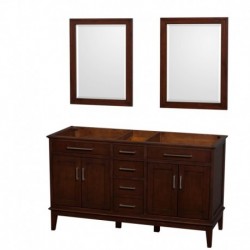60 inch Double Bathroom Vanity in Dark Chestnut, No Countertop, No Sinks, and 24 inch Mirrors