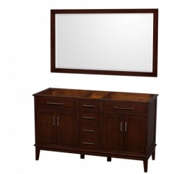 60 inch Double Bathroom Vanity in Dark Chestnut, No Countertop, No Sinks, and 56 inch Mirror