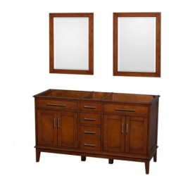 60 inch Double Bathroom Vanity in Light Chestnut, No Countertop, No Sinks, and 24 inch Mirrors