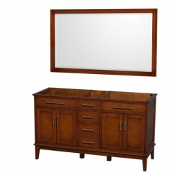 60 inch Double Bathroom Vanity in Light Chestnut, No Countertop, No Sinks, and 56 inch Mirror