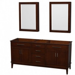 72 inch Double Bathroom Vanity in Dark Chestnut, No Countertop, No Sinks, and Medicine Cabinets