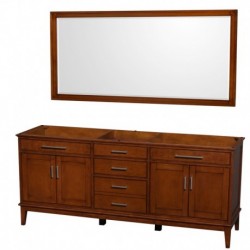 80 inch Double Bathroom Vanity in Light Chestnut, No Countertop, No Sinks, and 70 inch Mirror