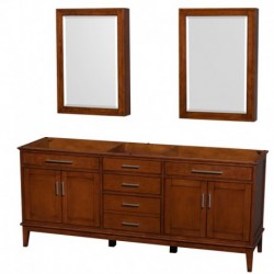 80 inch Double Bathroom Vanity in Light Chestnut, No Countertop, No Sinks, and Medicine Cabinets