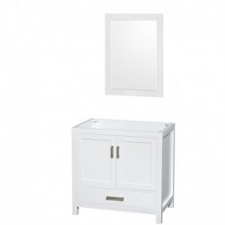 36 inch Single Bathroom Vanity in White, No Countertop, No Sink, and 24 inch Mirror