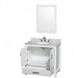 36 inch Single Bathroom Vanity in White, No Countertop, No Sink, and 24 inch Mirror