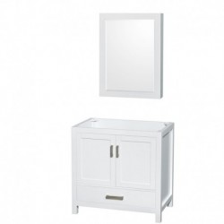 36 inch Single Bathroom Vanity in White, No Countertop, No Sink, and Medicine Cabinet